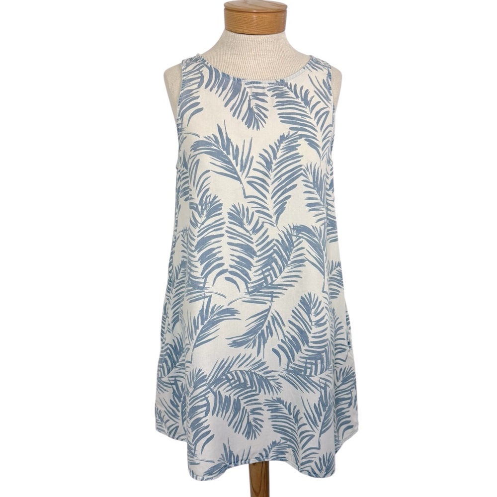 Velvet Heart Palm Leaf Print Light Blue And Blue With Pockets Shift Dress Size S